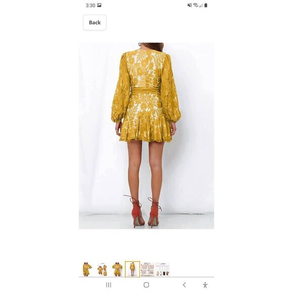 New XL Farysays Lace Wrap Mini Dress Floral V-Neck Yellow Gold Short Dress NWOT - Picture 3 of 9